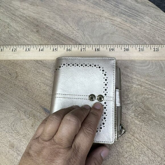 Compact Gold Wallet With Floral Button & Zipper Multiple slots and bill holder - Picture 3 of 9